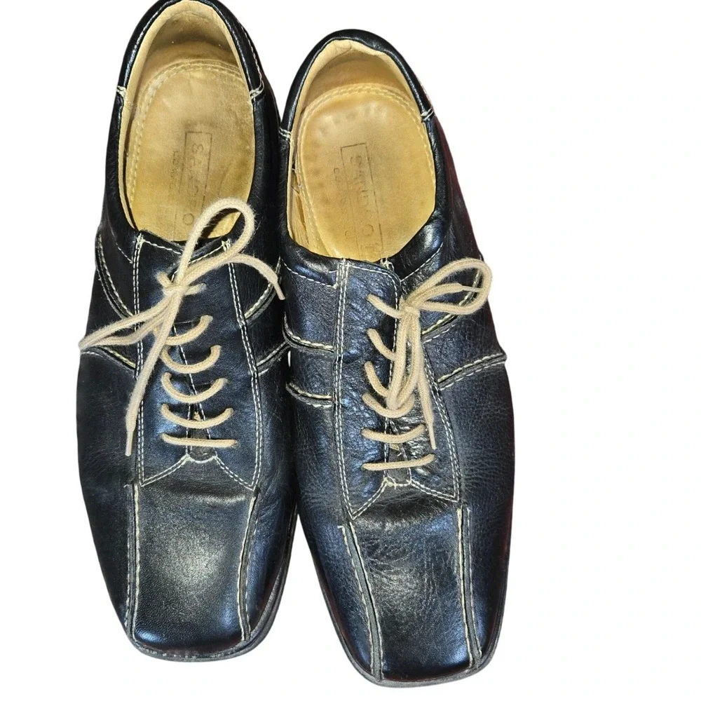 Sandro Men's Black Leather Lace Up‎ Dress Shoes Comfort Gel Square Toe